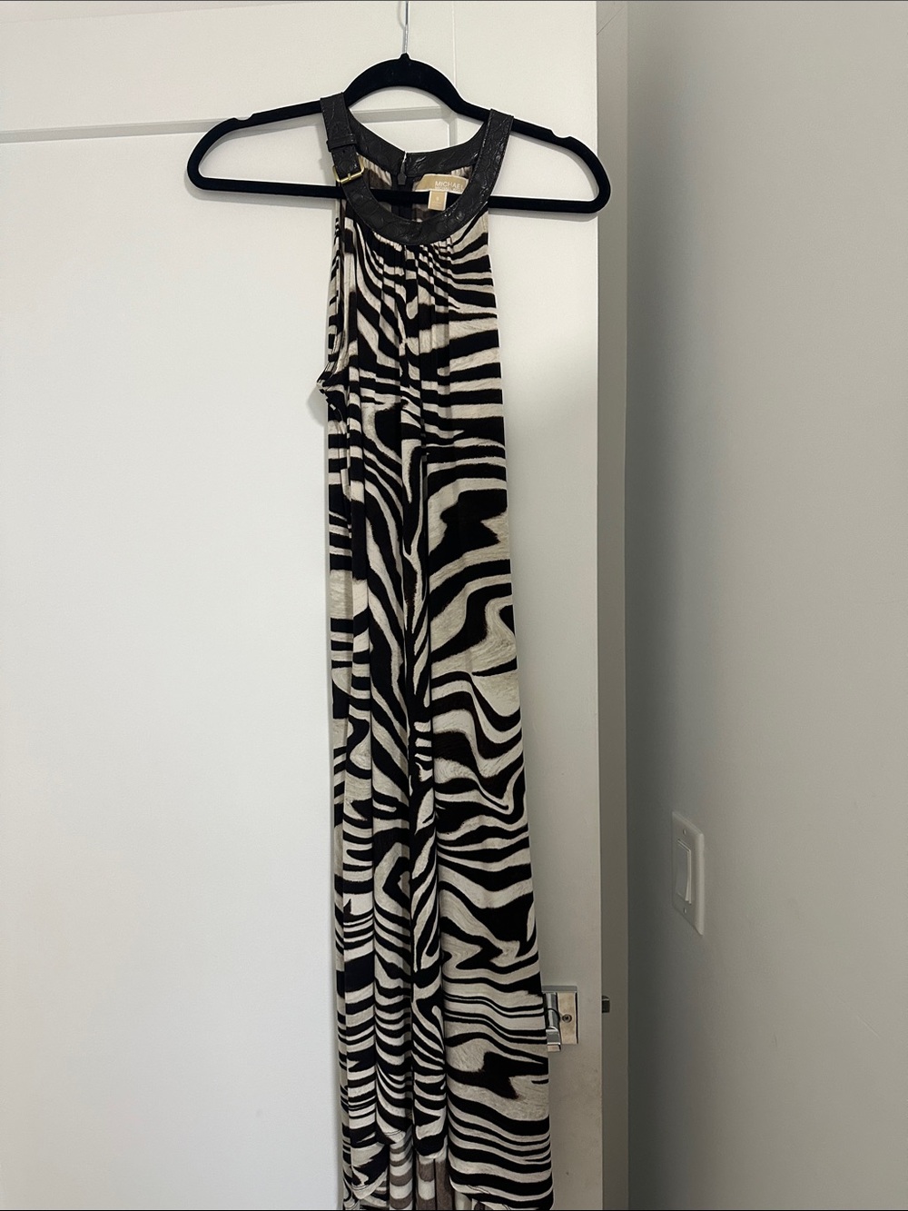 MICHAEL Michael Kors Black & White Zebra Halter Maxi Dress